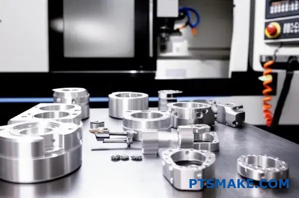 Professional CNC machining setup with precision manufactured metal components showcasing advanced manufacturing capabilities