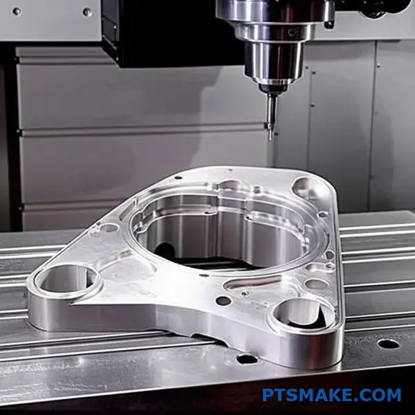 Advanced 5-axis CNC machine manufacturing precision aluminum aerospace component in Boston machining facility