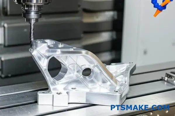 Advanced CNC machining center processing precision cast aluminum automotive component with complex geometry