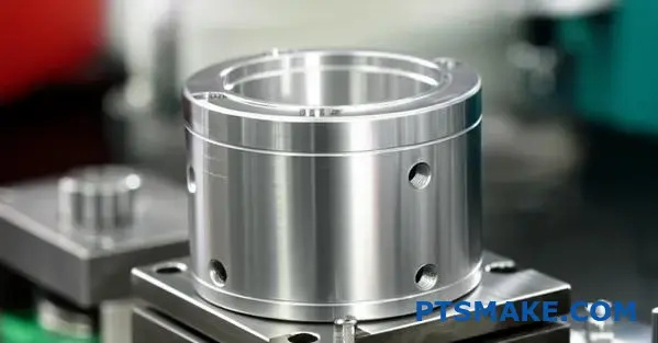 Close-up view of CNC machined aluminum bearing part showing smooth surface finish and precision manufacturing details