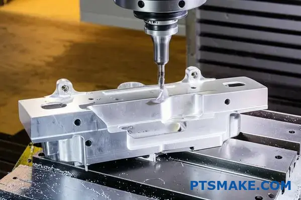 Precision CNC milling operation on aluminum automotive component in Adelaide manufacturing facility