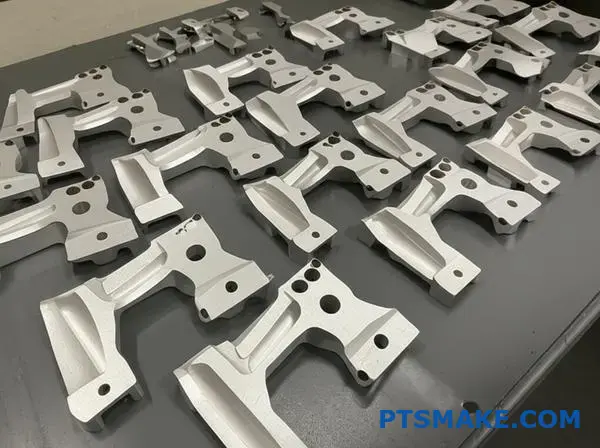 Multiple precision machined aluminum brackets demonstrating consistent quality from professional CNC manufacturing services