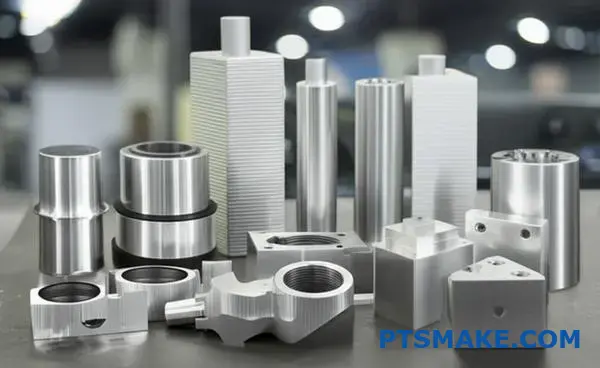 Various precision machined aluminum components showcasing cnc manufacturing capabilities and quality control in Adelaide production facility