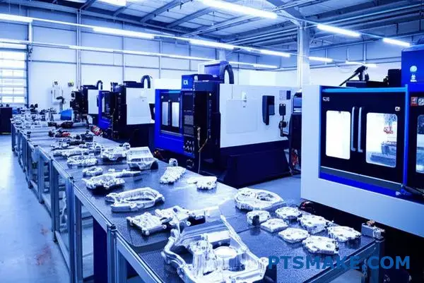 Professional CNC machining facility in Melbourne showing precision manufacturing operations with aluminum components and modern milling equipment
