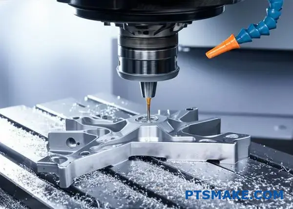 Precision CNC machining services creating detailed aluminum bracket for aerospace applications in Birmingham manufacturing facility