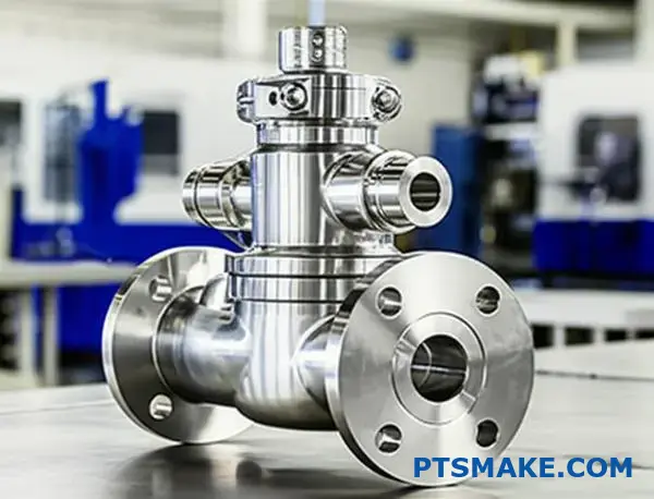 High-precision CNC machined stainless steel valve body for oil and gas applications with threaded connections