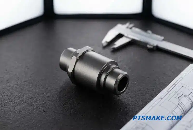 Precyzyjnie obrobiony zawór odcinający płyn chłodzący do systemów wysokowydajnych, prezentujący metaliczne wykończenie na stole inspekcyjnym.