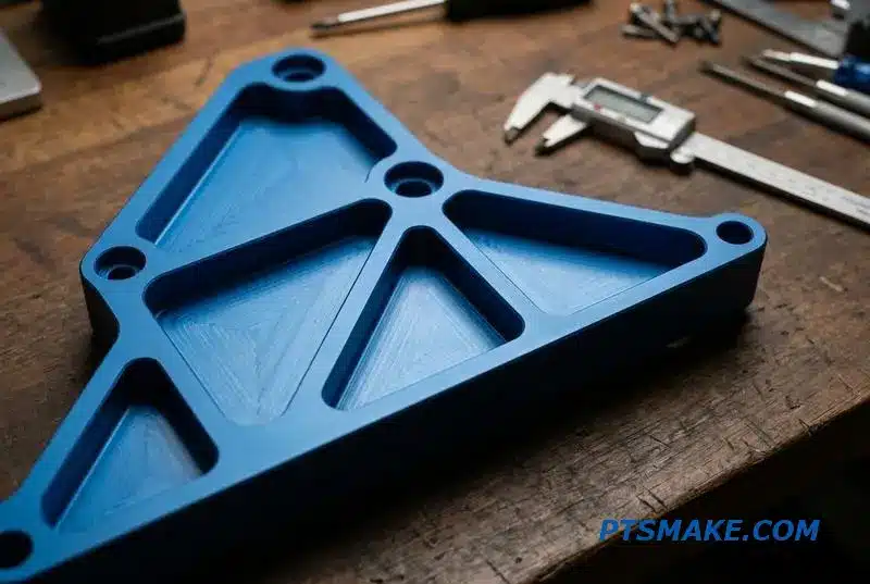 A blue aluminum structural frame for a robot arm, a key connecting component for joints.