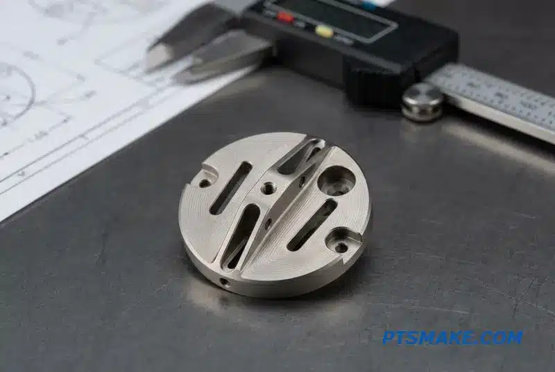 A close-up of a complex medical part created using Swiss-type CNC machining.