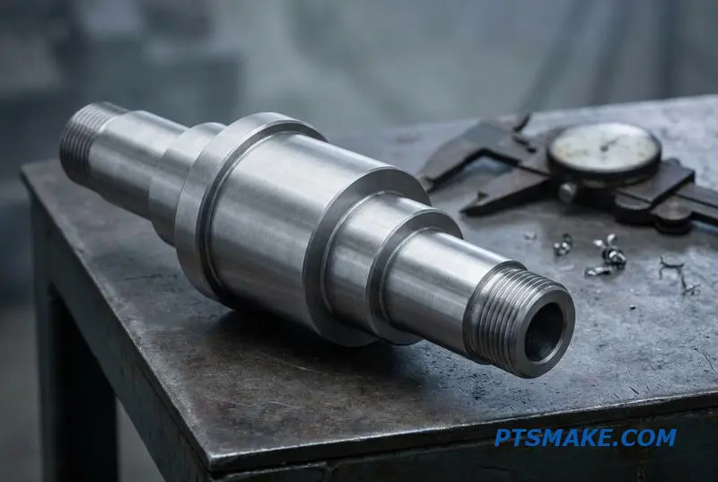 A close-up image of a high-precision turned metal part with tight tolerances, demonstrating the capabilities of accurate lathe machining.
