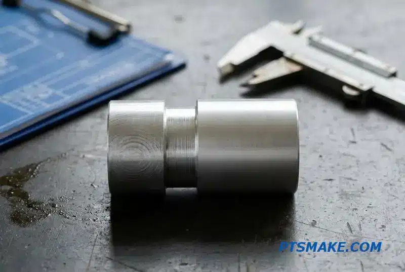 A close-up of a precision-turned metal component showing two distinct surface finish qualities.