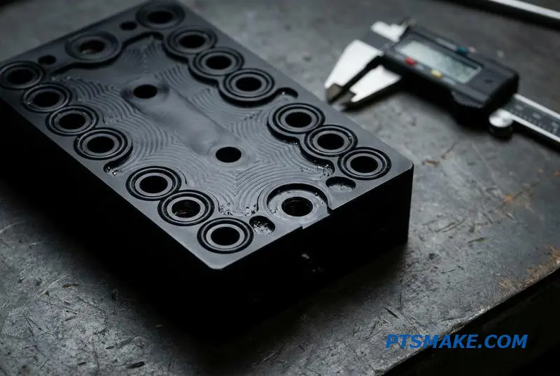 A close-up of a precision-machined component for a water cooling system, highlighting the O-ring grooves required for a leak-proof seal.