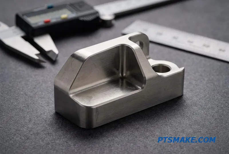 A close-up of a complex titanium part, an example of precision electrical discharge machining capabilities, on an inspection table.