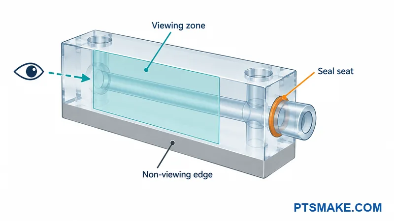 A conceptual drawing marks a viewing zone separately from a seal seat