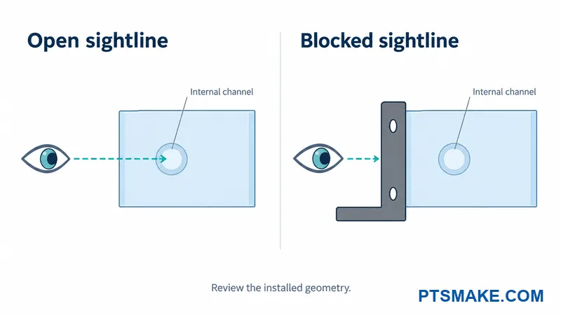 Side sections compare a clear viewing path with an obstructed path