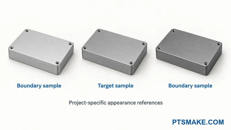 Illustrative target and boundary samples for an aluminum enclosure finish