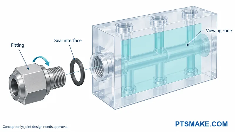 An illustrative fitting interface near a manifold viewing region