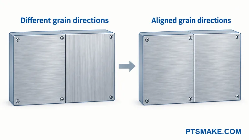 Comparison of different and aligned grain directions on adjacent aluminum panels