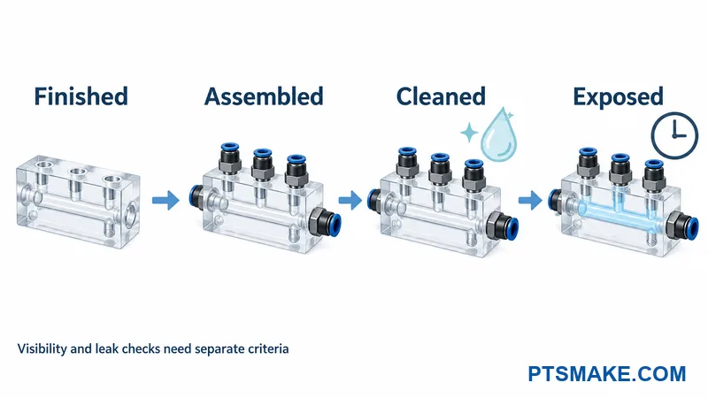 Four first-article checkpoints track assembly and exposure state