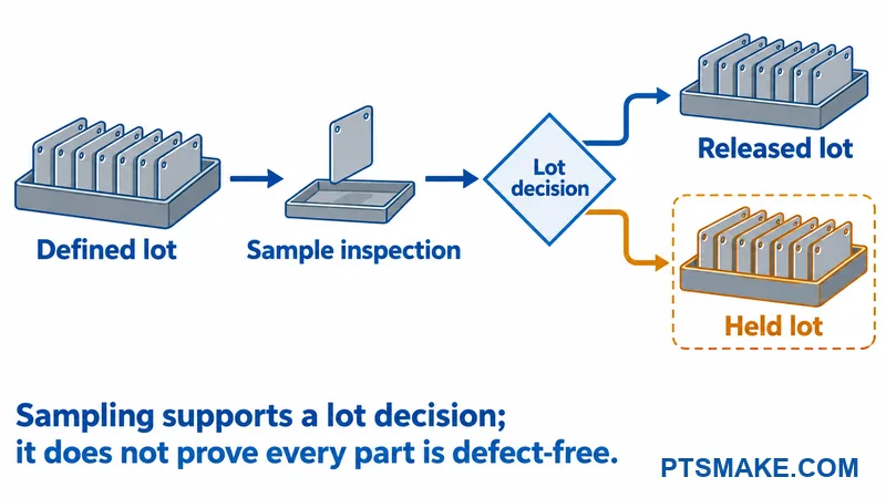 Defined lot and sample inspection leading to released or separately held lots
