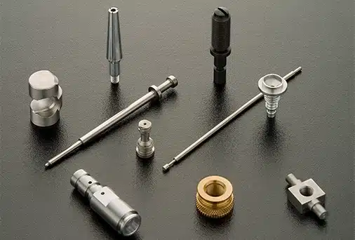 Hollow cylindrical component beside a threaded fitting with hexagonal wrench flats
