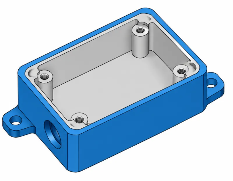 Opened enclosure showing the concealed gray inner cavity B surfaces
