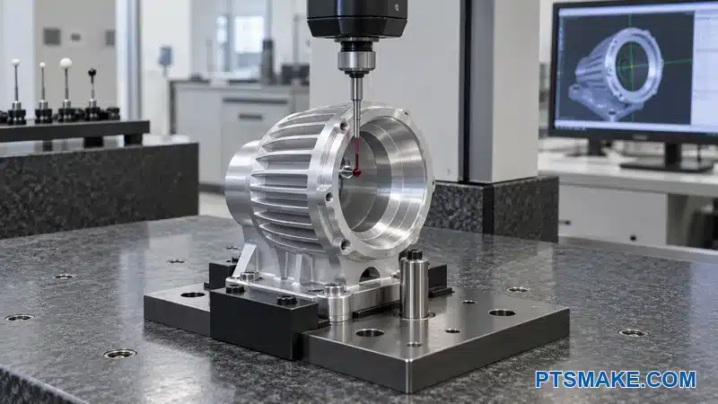 CMM inspection of an optical bore from a housing thermal land and clocking pin