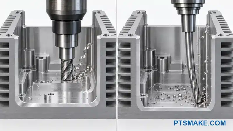 Short rigid cutter and long slender cutter compared inside a deep amplifier chassis cavity