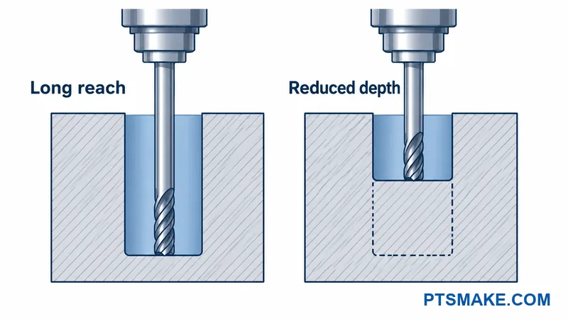 Deep and shallower pockets showing the change in required cutter reach