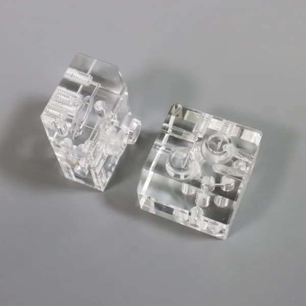 Transparent blocks with holes and intersecting internal features