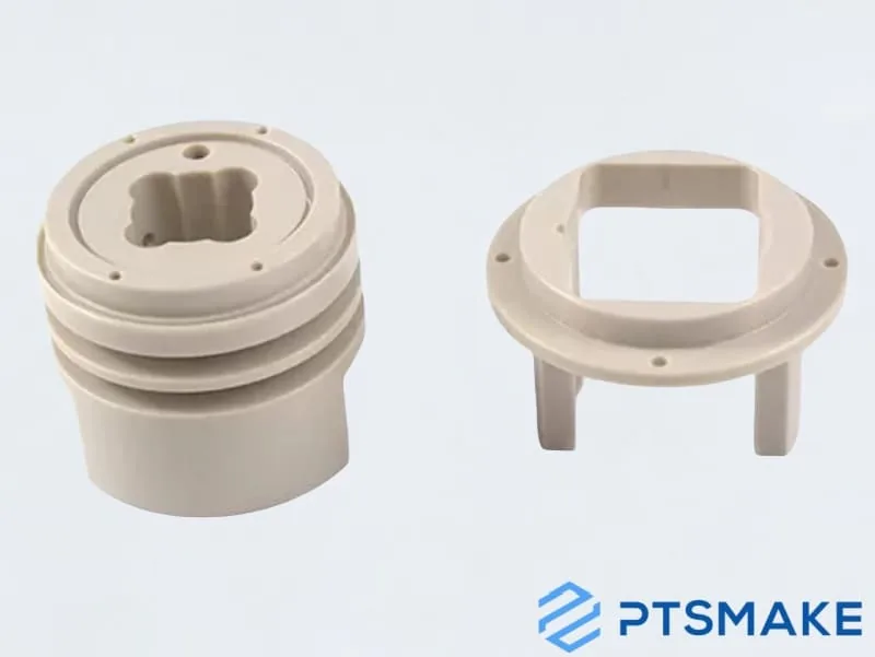 Beige circular plastic components with mounting holes